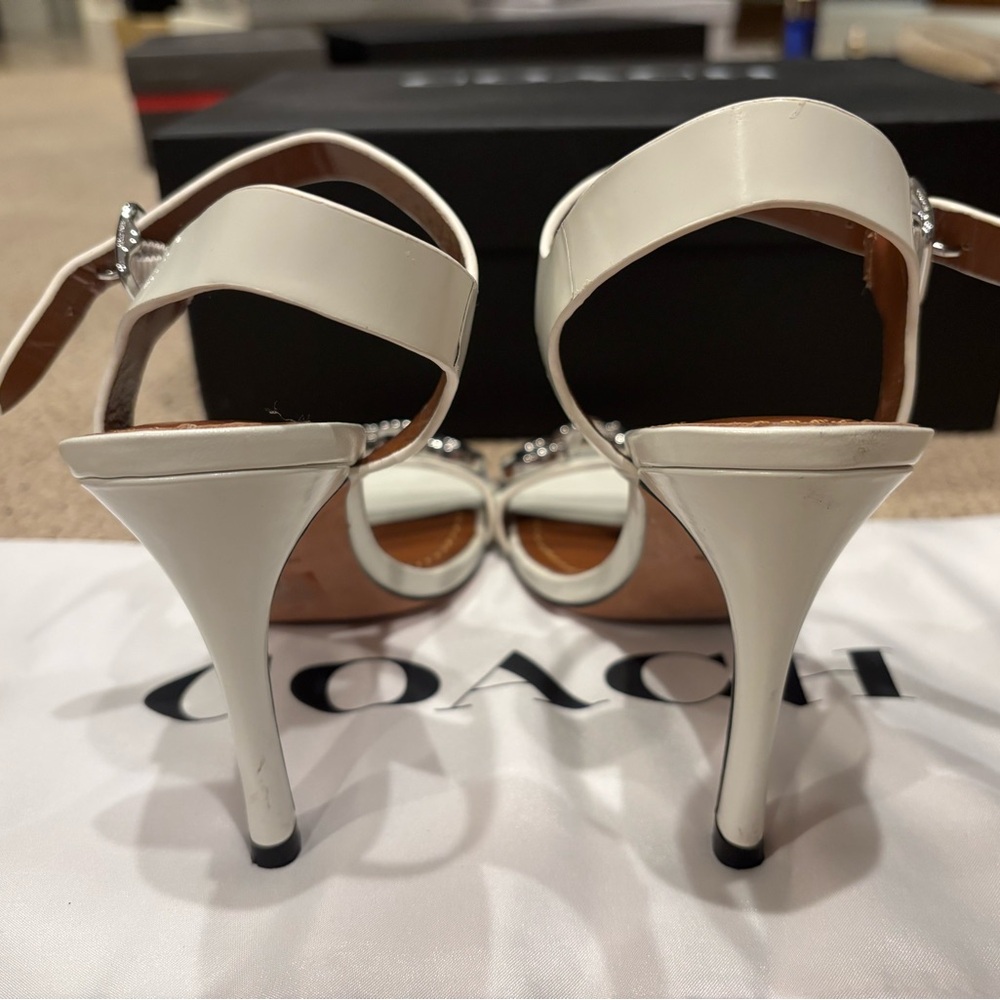 Coach White Heels with Silver Chain Detail - Picture 5 of 11